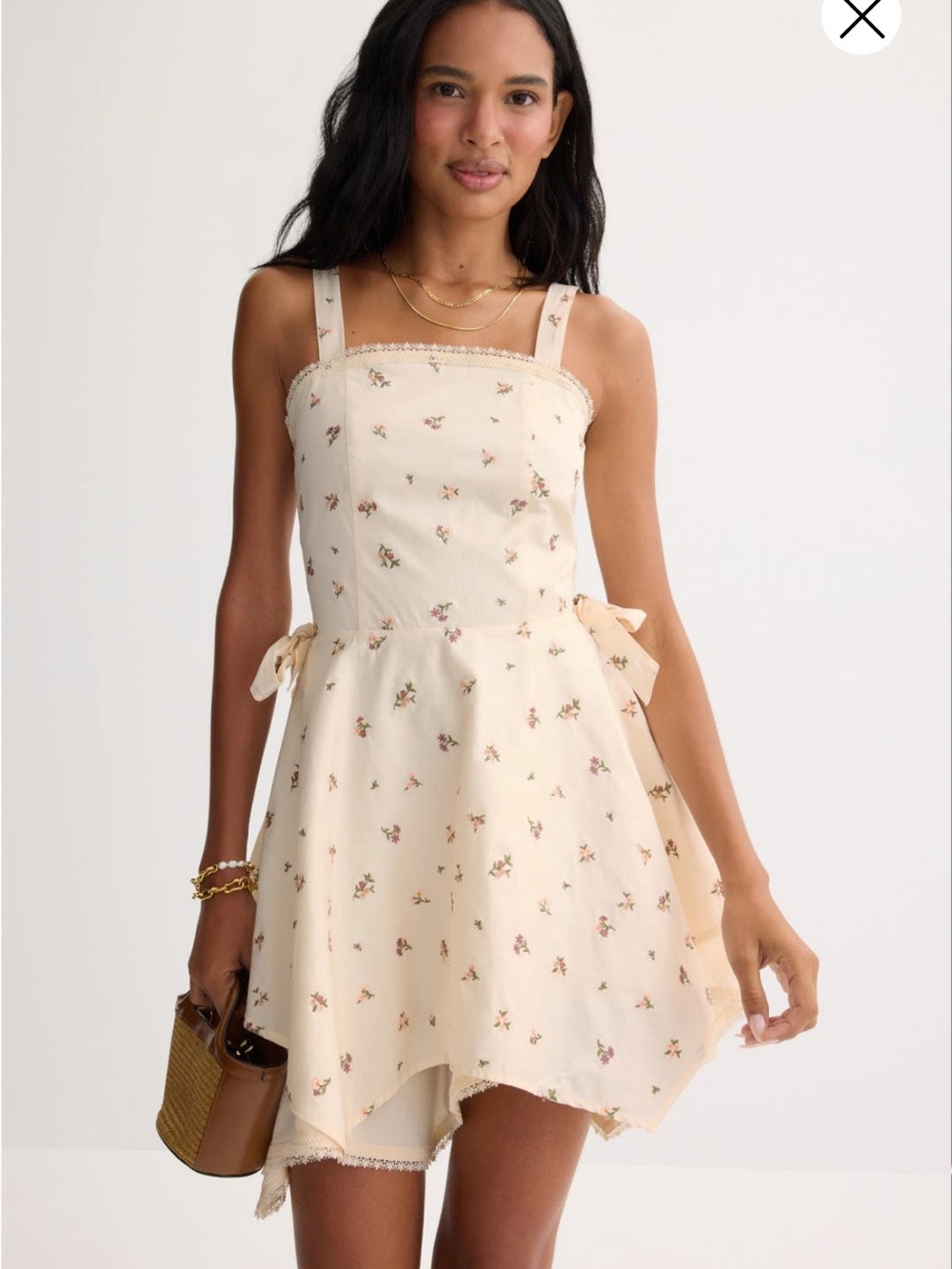 WeWoreWhat Cream Floral Mini Dress with Pink Buds